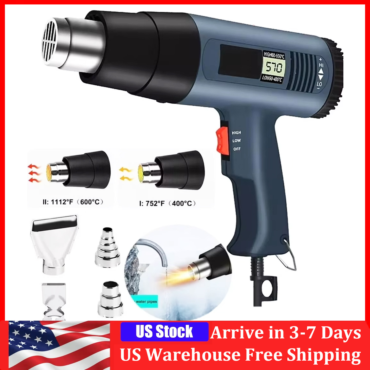 Heat Gun Small - Pistolet termiczny elektryczny 2000W z wyświetlaczem
